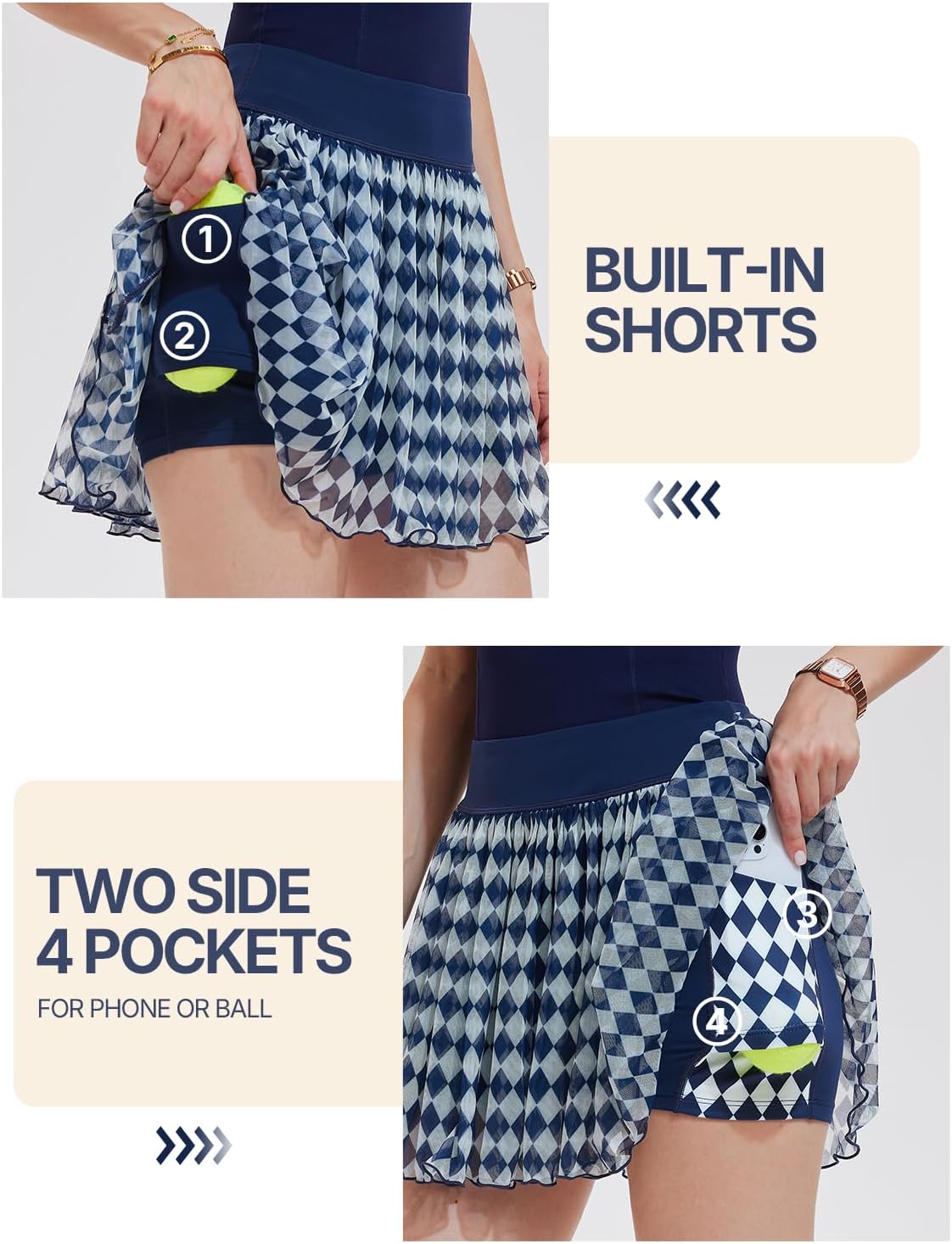 Women's 2 Piece Tennis Skirt Set Long Sleeve Color Block Collared Top & Pleated Skort with 4 Pockets Golf Pickleball Athletic - Image 2