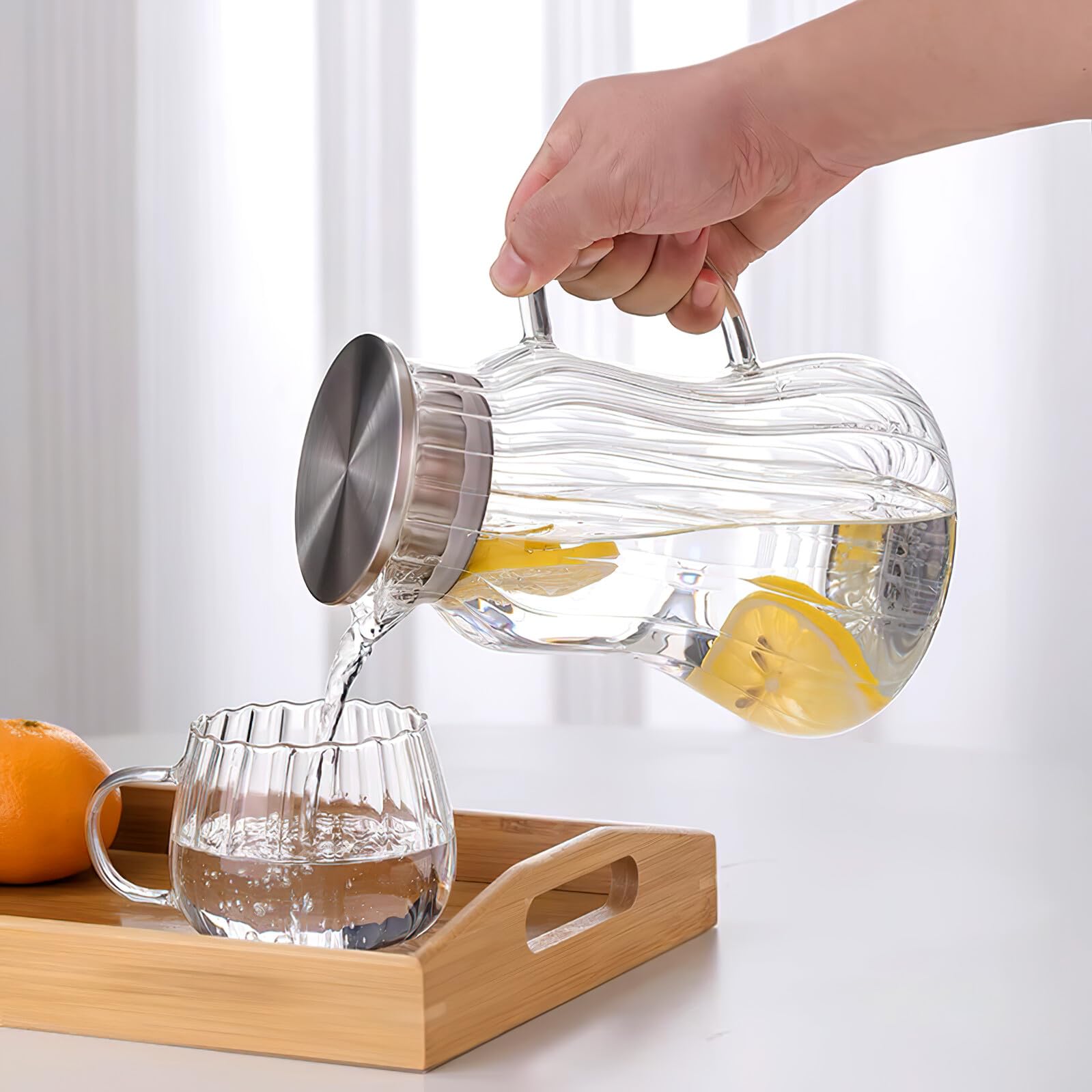 IMIKEYA Set 2 Pezzi Tazze da Caffè Trasparenti in Vetro 400ml con Manico Bordi Lisci Design Raffinato per Colazione e Bevande Calde