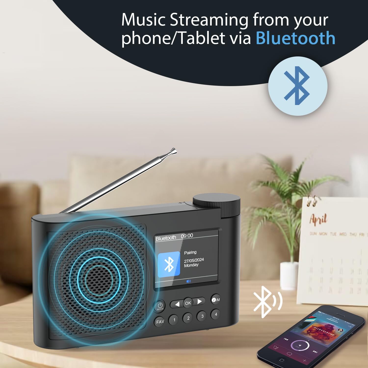 Radio DAB+ Avec Bluetooth - Grand Écran TFT, Réveil, Rechargeable USB-C, Prise Casque, Pour Cuisine Ou Voyage