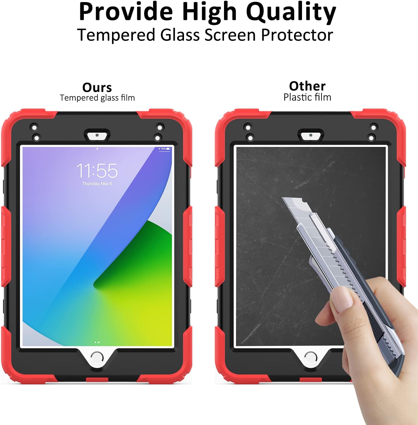Bеѕt Dеаl 🛒 iPad Mini 5/4 Case, iPad Mini 5th/4th Generation Case 7.9'', [Kid Proof] Ambison Full Body Protective Case with 9H Tempered Glass Screen Protector, 360° Rotatable Kickstand & Hand Strap (Red & Black)