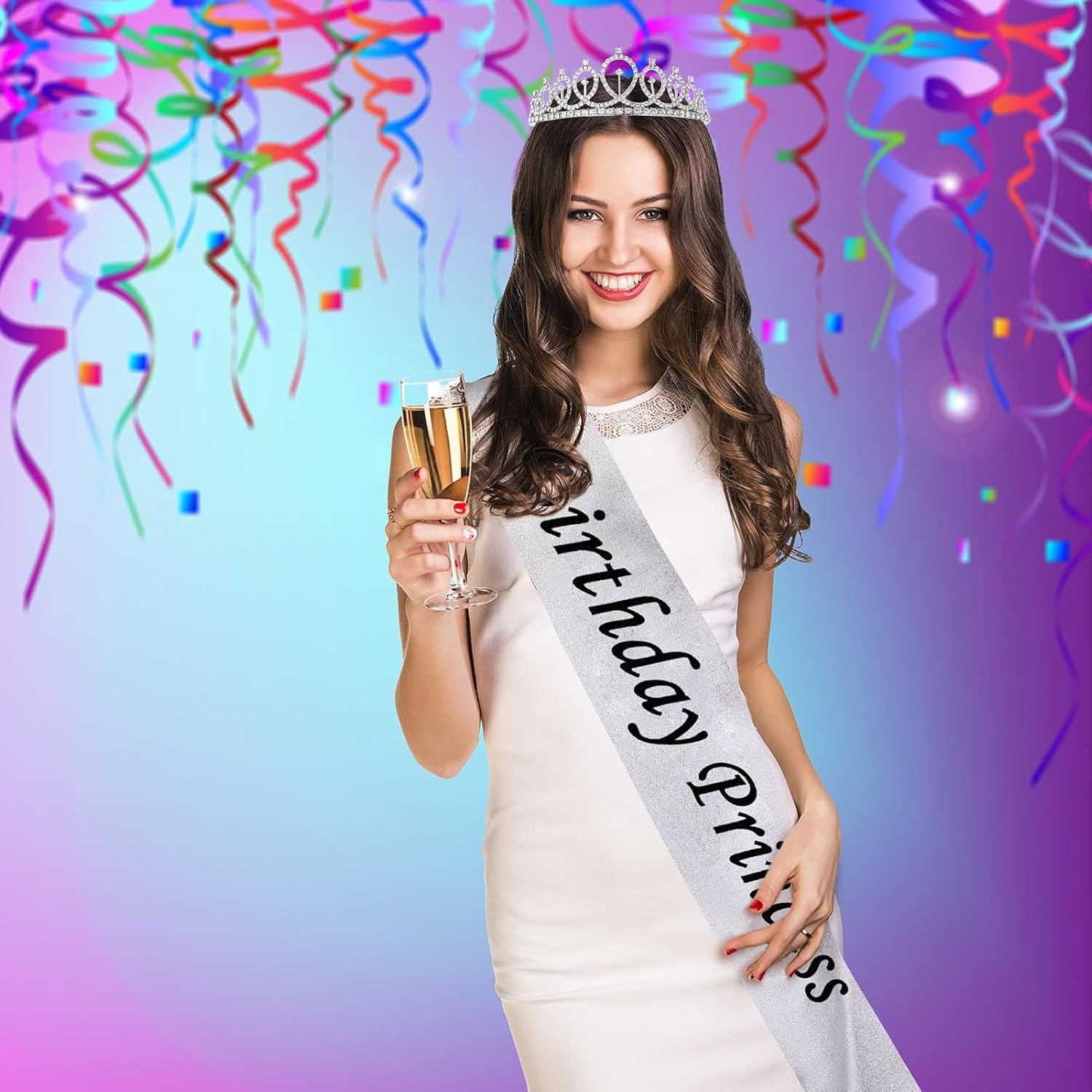 Rosavida 2-piece suit"Birthday Princess" Sash and Rhinestone Tiara Kit Birthday Gifts Glitter Sash and Birthday Crowns for Women Girl Party Decoration (Silver) : Clothing, Shoes & Jewelry