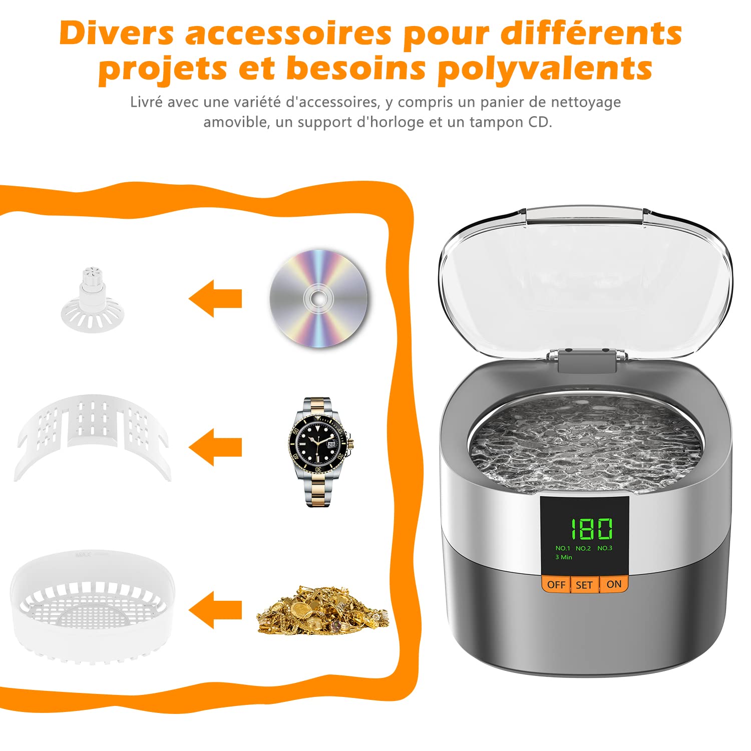 Nettoyeur à ultrasons pour bijoux, KECOOLKE 750 ml Nettoyant sonique avec minuterie numérique pour lunettes, bagues, pièces de monnaie, anneau, argent