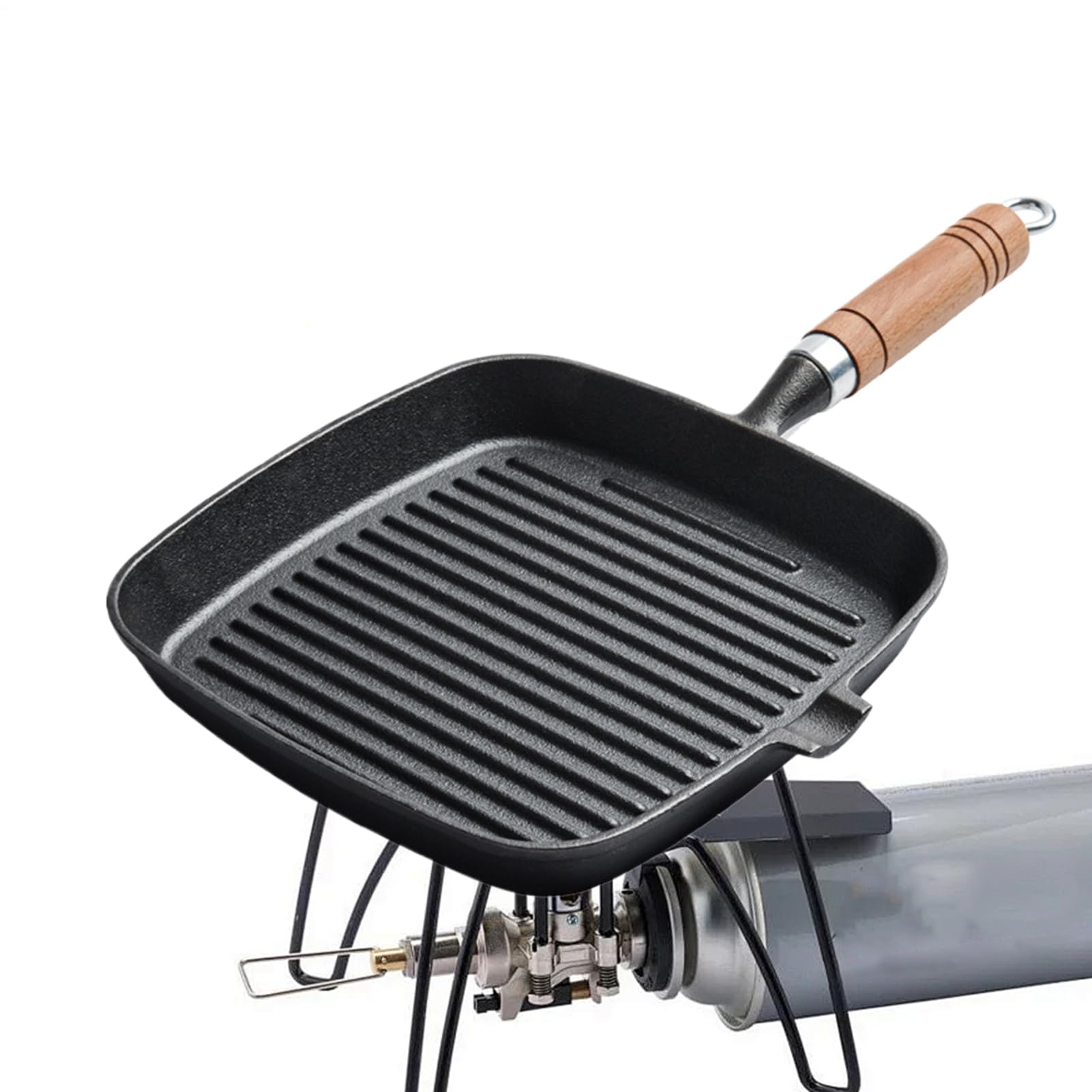 Griglia quadrata – Materiale robusto in ghisa, design con manico confortevole, ampia piatta, facile da pulire, per cucinare, friggere, grigliare, , hamburger, pancetta, carne, verdure