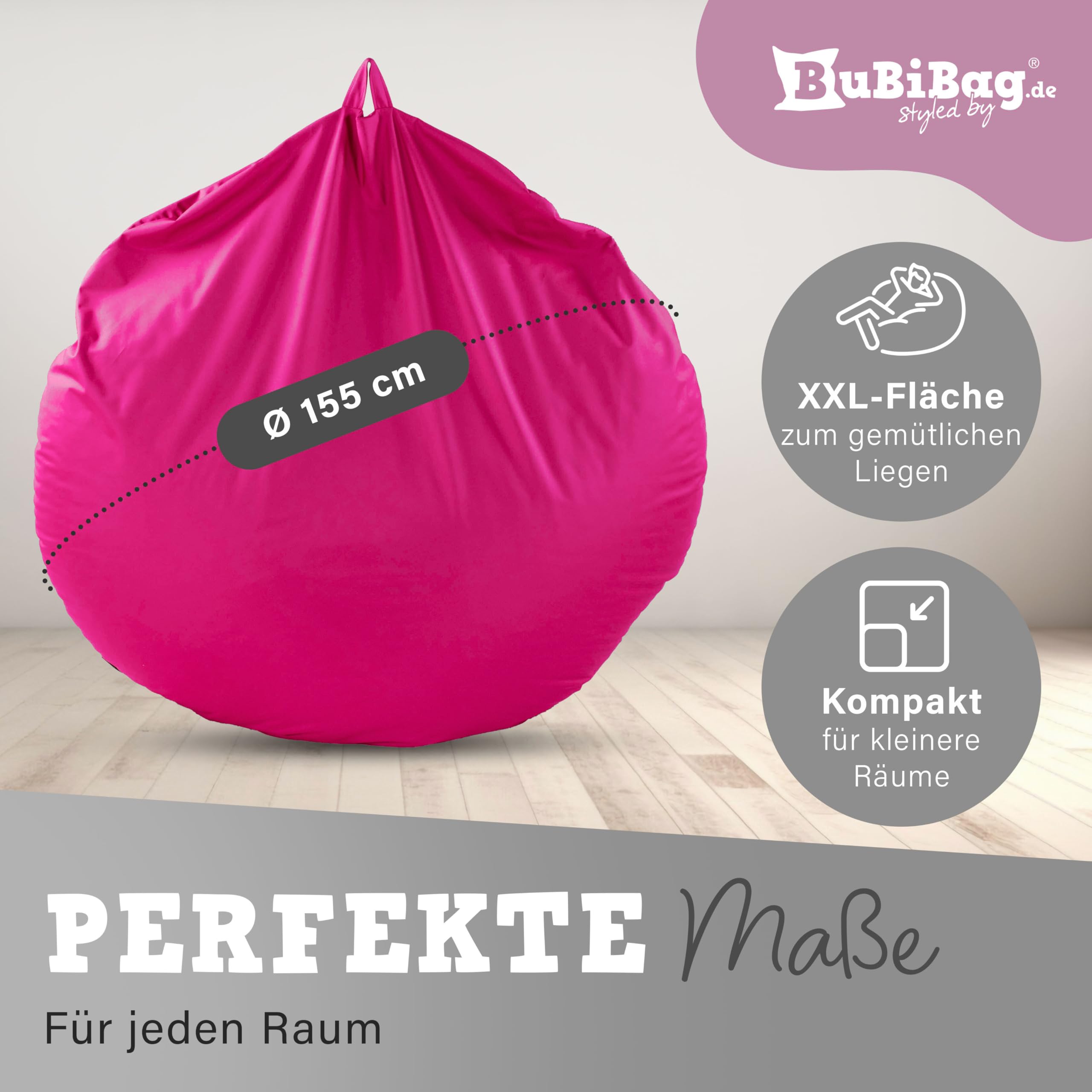 BuBiBag 2in1 Sitzsack für Kinder & Erwachsene - Farbe: Beere Ø 70cm - Indoor & Outdoor - Bodenkissen & Sessel - mit EPS-Perlen - ergonomisch & wasserabweisend