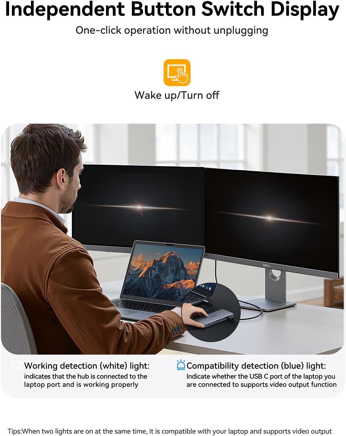 USB C Docking Station Dual Monitor for Dell/HP/Lenovo/Surface Laptop, 15 in 1 Triple Display Multiport Adapter Hub, USBC Dock Dongle with 2 HDMI+VGA+6 USB C/A+Button+100W PD+Ethernet+SD/TF+Audio