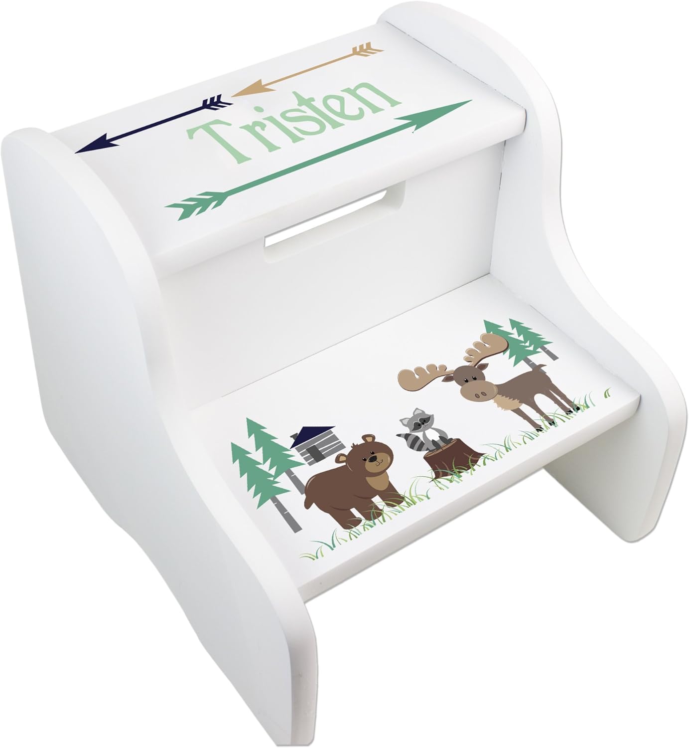 My Bambino Personalized Boys Northwoods Animal White Step Stool | Birthday Gift for Boys