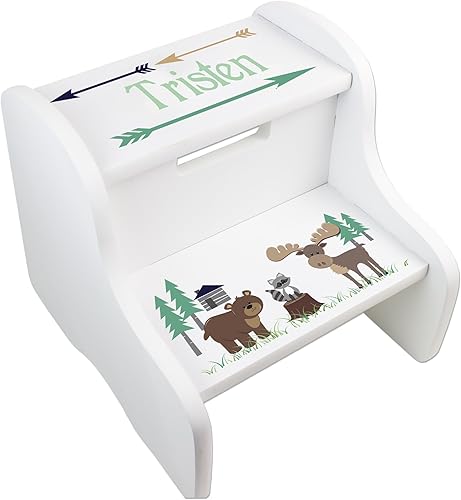 Taburete personalizado Northwoods Animal White Step para niños