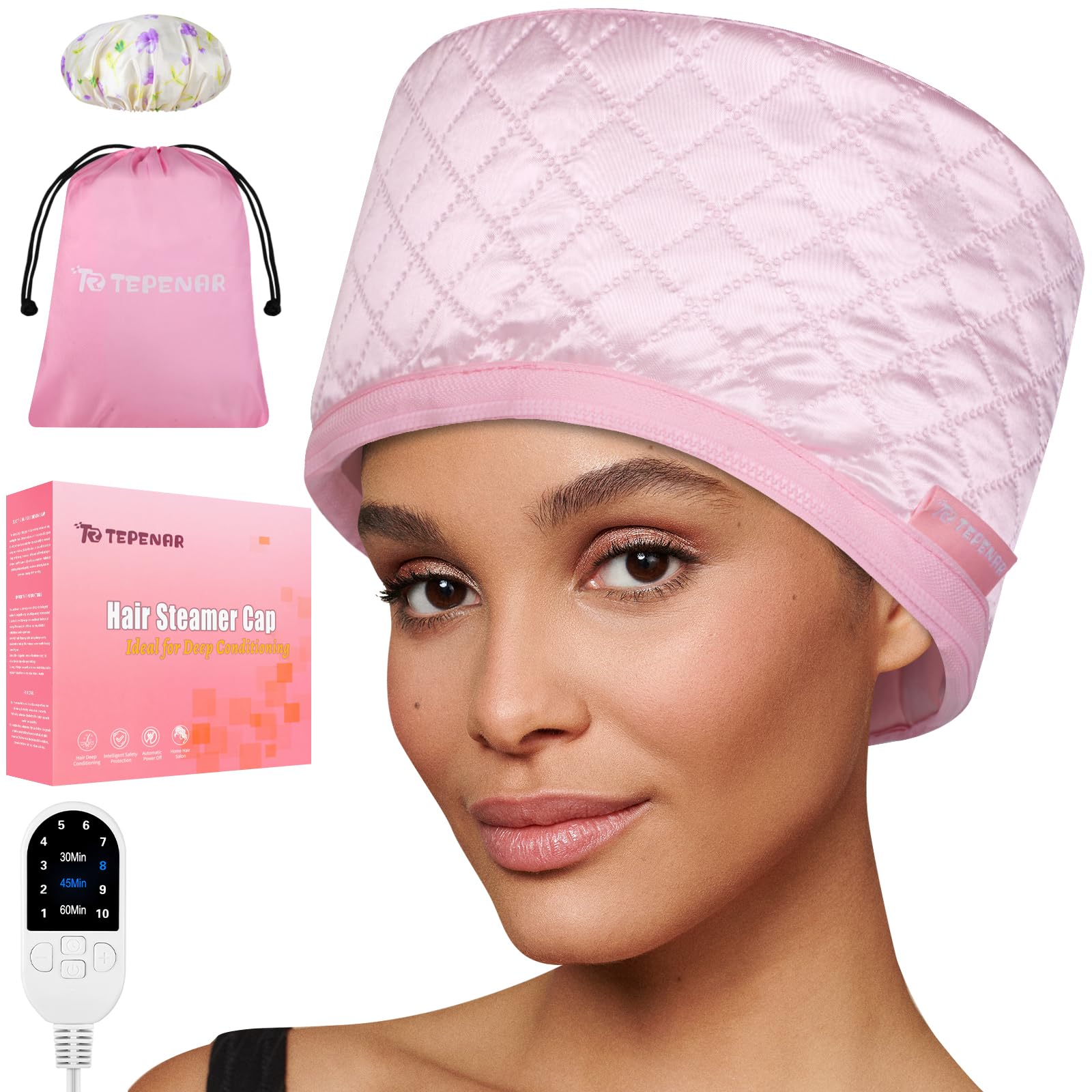 Cuffia termica per condizionamento vaporizzatore elettrico capelli afro naturali portatile uso domestico rosa