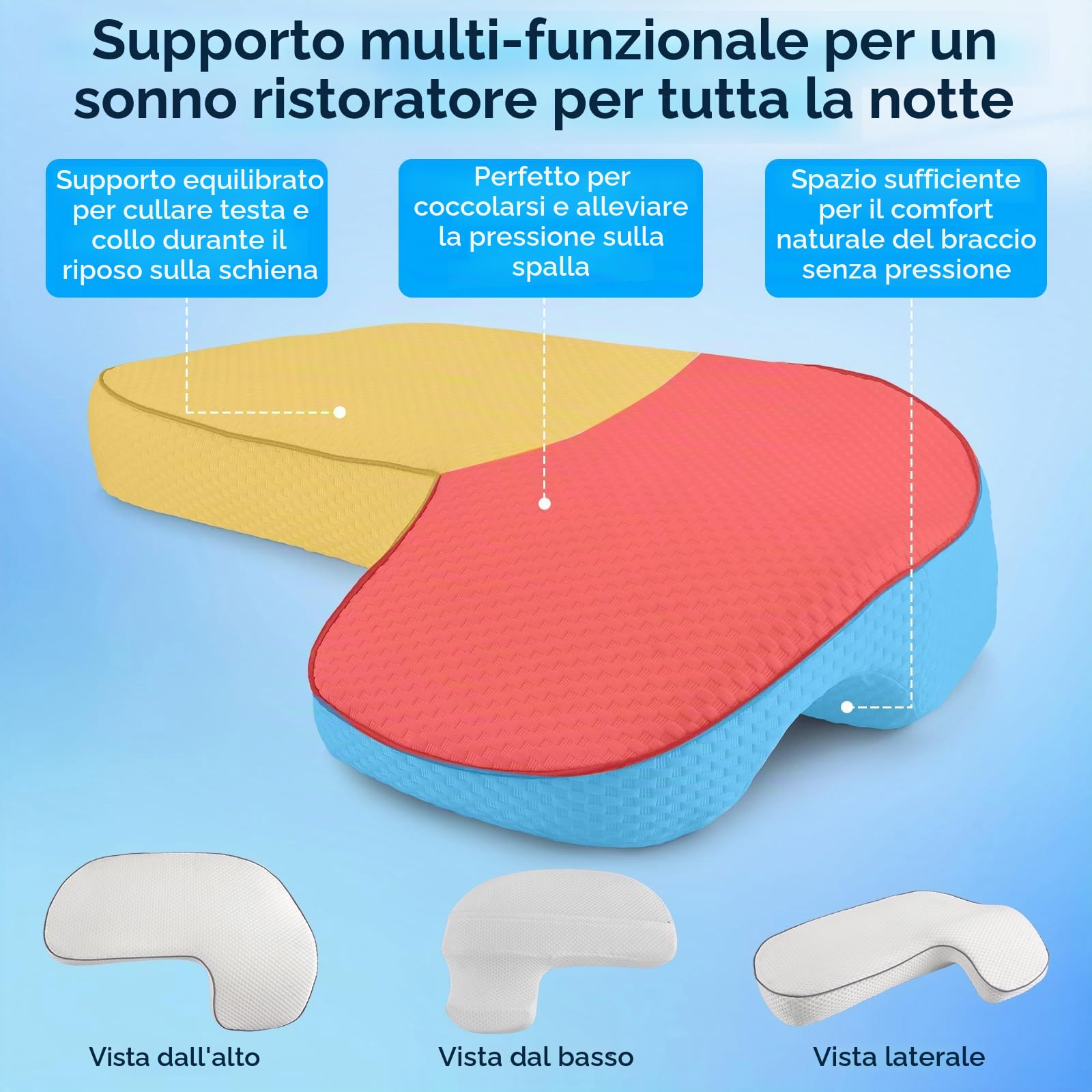 Cuscino per Chi Dorme di Lato con Foro per Il Braccio, Cuscino in Memory Foam per dormienti Laterali Schiena o Addominali, Cuscino Ortopedico per Chi Dorme sul Fianco