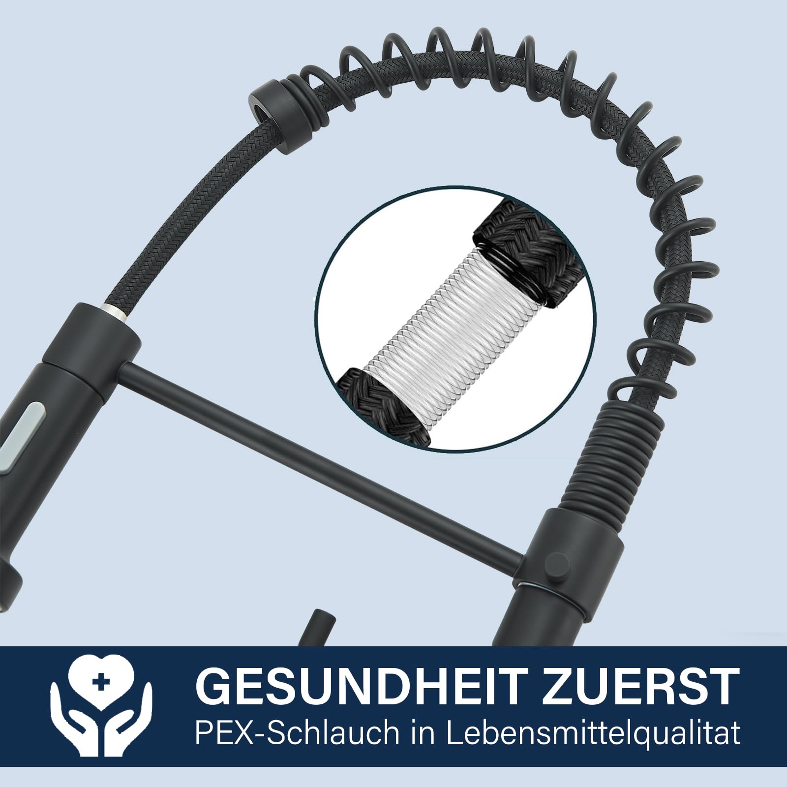 Wasserhahn Küche Schwarz Küchenarmatur mit Brause Mischbatterie Küche 360° Drehbar 2 Sprühfunktionen Spültischarmatur