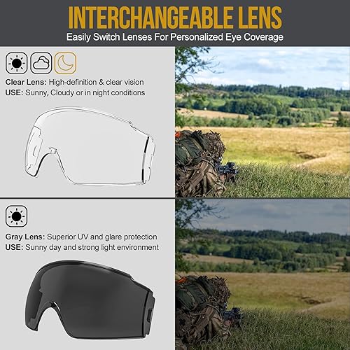 Miniatura 4 de OneTigris Tactical Goggles Over Glasses, Anti Fog Tactical Eyeglasses, Safety OTG Goggles Protection with Interchangeable Len