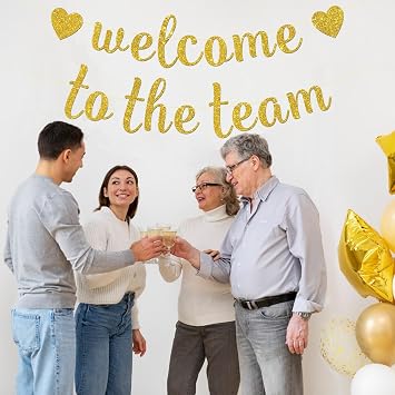 Welcome to the Team Banner - New Teacher Employee Coworker Staff Colleague Team Member Party Decor - Welcome Party Decorations, Gold Glitter