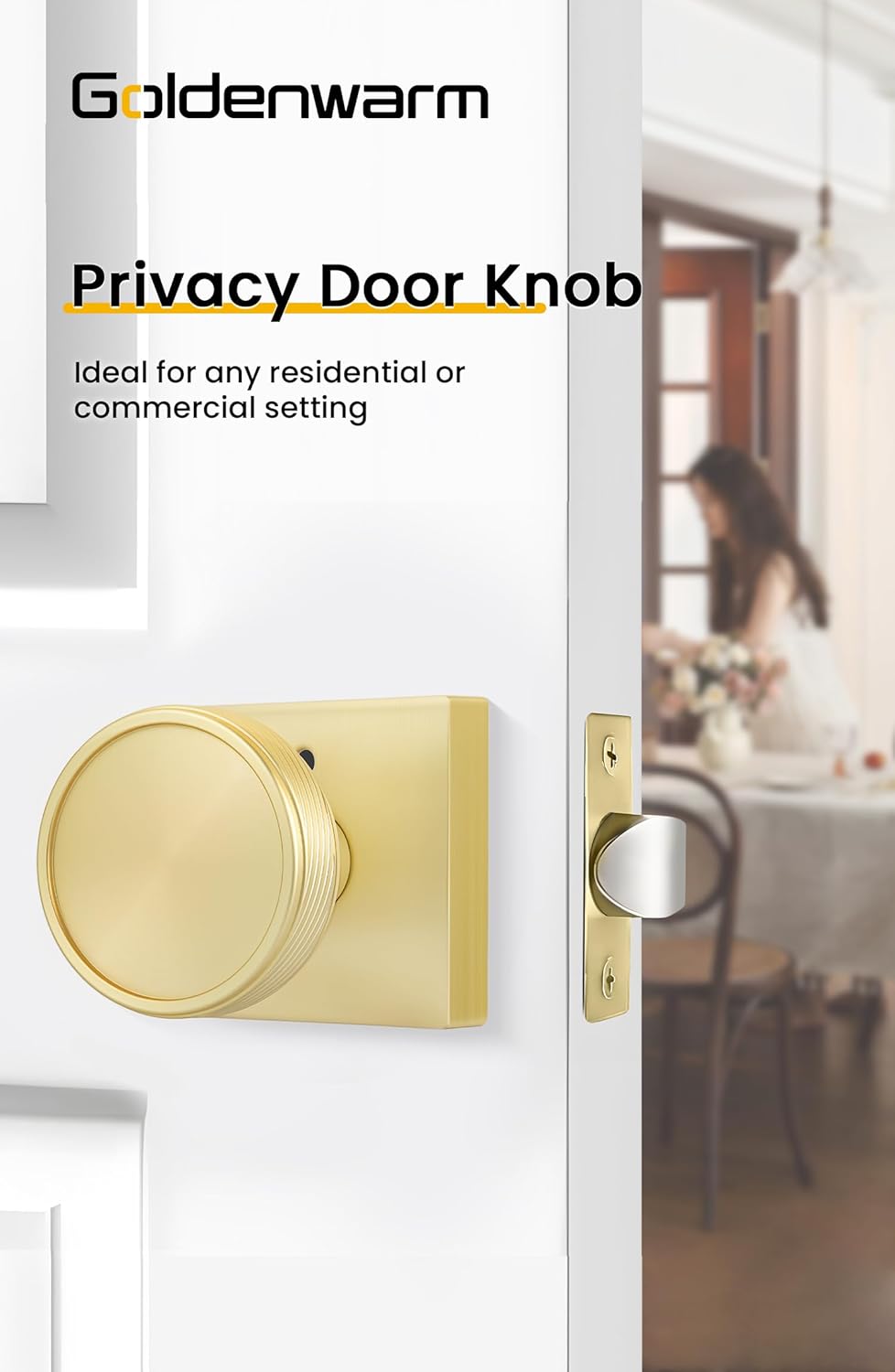 Goldenwarm Gold Door Knobs Interior, Brushed Gold Door Knobs Square Privacy Door Knob for Bedroom Bathroom, Modern Heavy Duty Interior Doorknobs - 6 Pack Zinc-Alloy