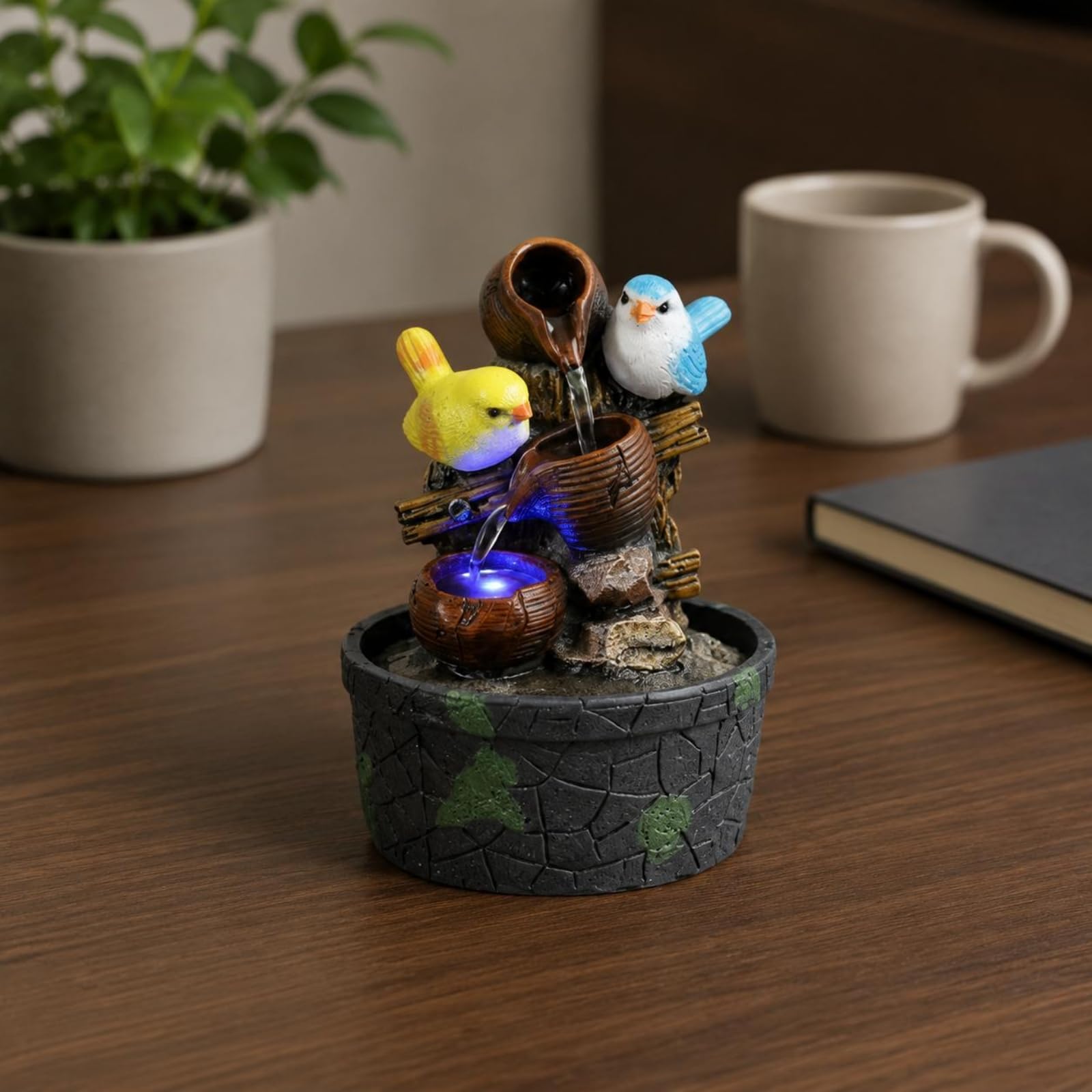 F Fityle Fuente de Escritorio Fuente de Mesa Cascada Decorativa Mini Fuente Interior Adorno Resina Silenciosa con Circulación de Agua Suave Diseño Europeo