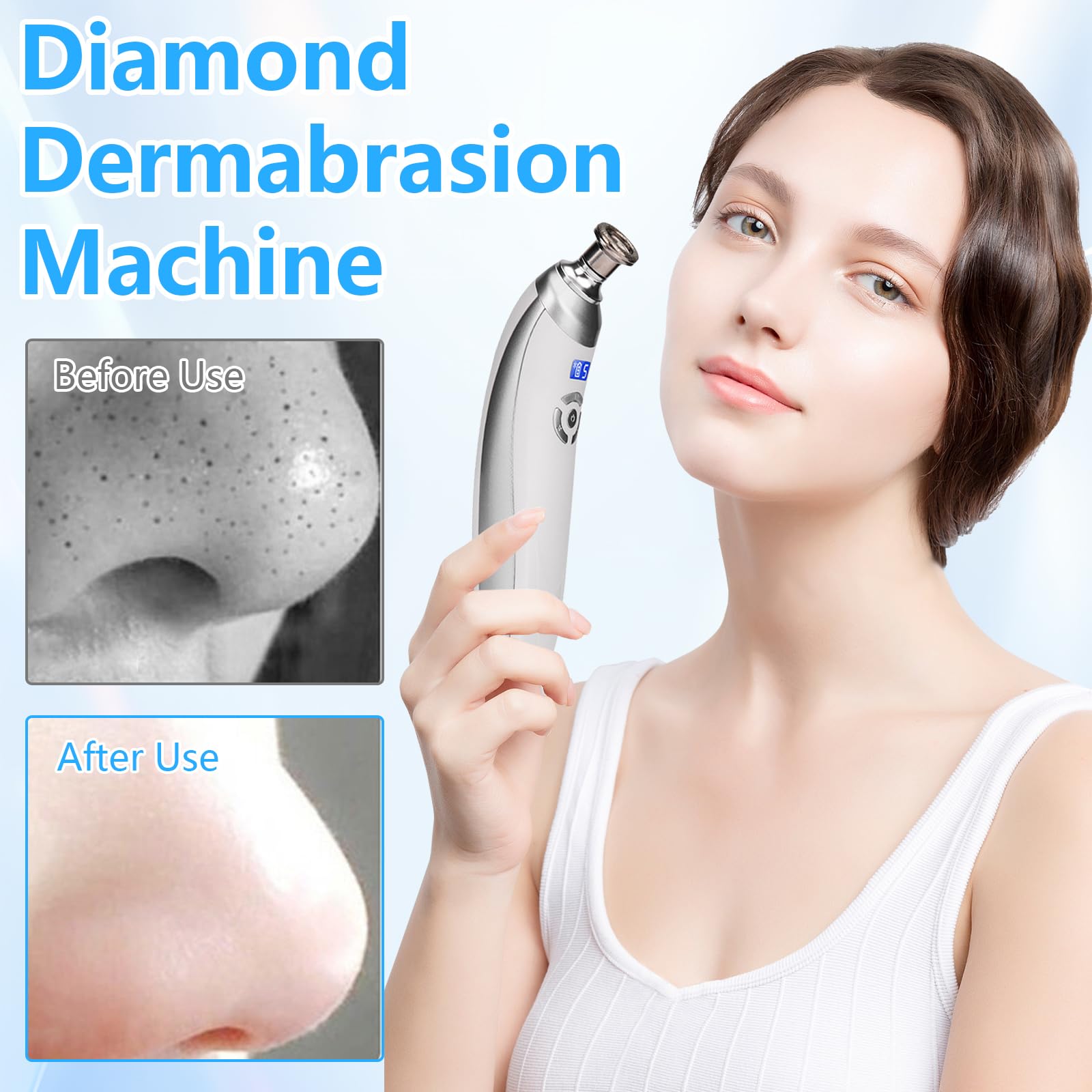Succionador de Puntos Negros, Máquina de Microdermoabrasión de Diamante de Mano con 9 Diamante Recargable USB Sin Cable, para Peeling Facial y Limpieza Profunda