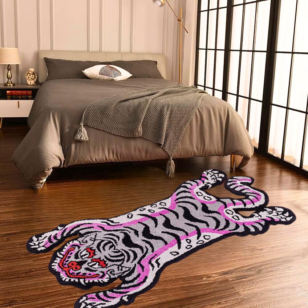 Alfombra capitoné de tigre tibetano de 5 x 3 pies para sala de estar, alfombras suaves y divertidas para dormitorio, alfombra lavable con respaldo antideslizante de TPR para decoración del hogar