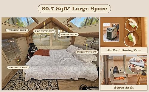 Miniatura 8 de Tiendas inflables para acampar, tienda de campaña inflable grande con bomba de mano, tiendas de campaña de fácil instalación para 4 a 6 personas,