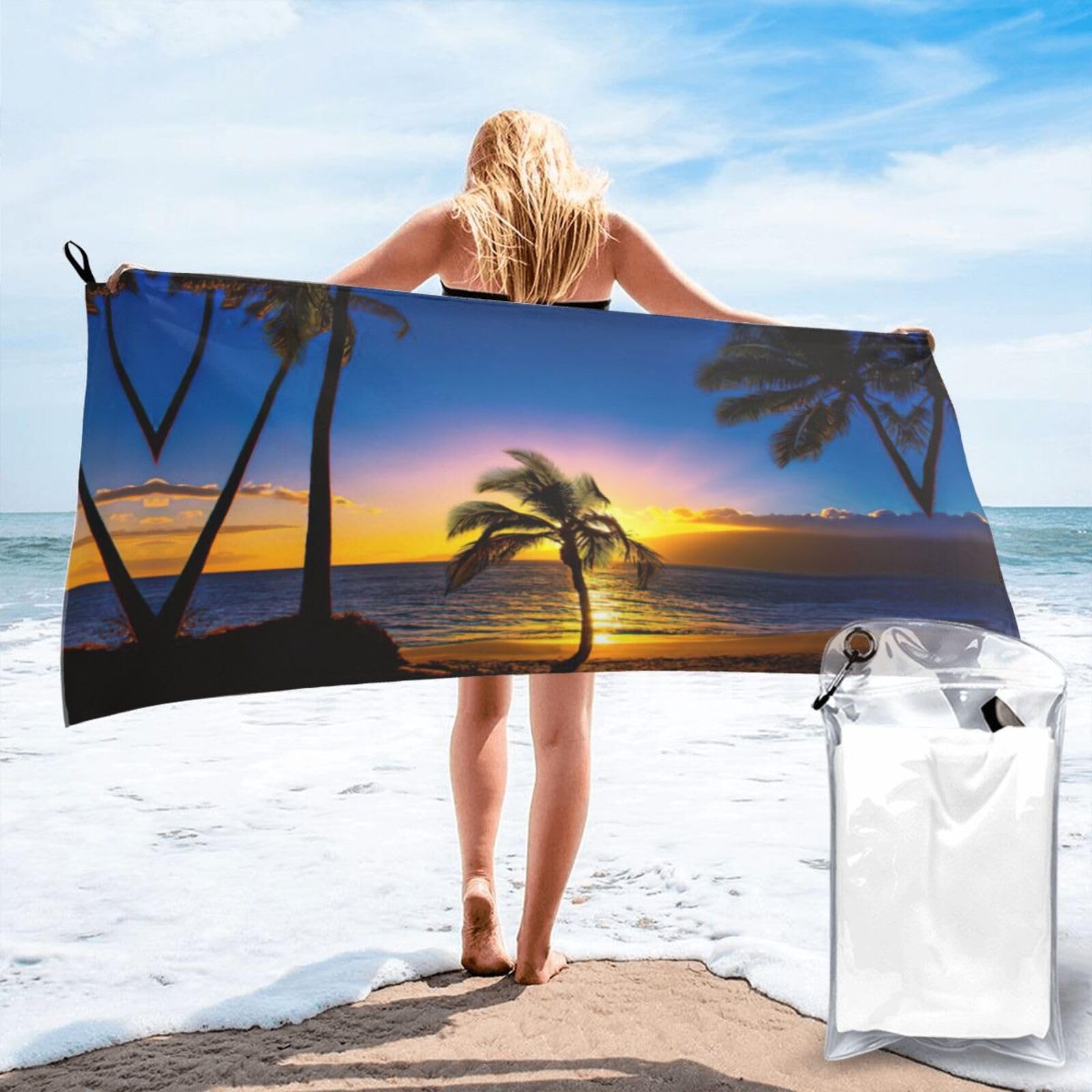 ENGhjes Hawaii Beach Print Camping Towel Fast Drying Bath Beach Shower Wrap For Gym Camping Vacation Adults Portable Gift
