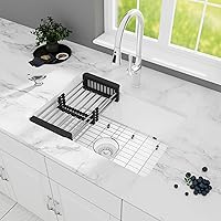 Vista 3 de MONSINTA Fregadero de cocina blanco, fregadero de cocina compuesto de granito blanco de 27 pulgadas, fregaderos pequeños y profundos de 27 x 18 x 9