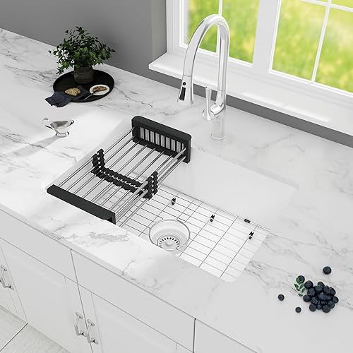 Miniatura 3 de MONSINTA Fregadero de cocina blanco, fregadero de cocina compuesto de granito blanco de 27 pulgadas, fregaderos pequeños y profundos de 27 x 18 x 9