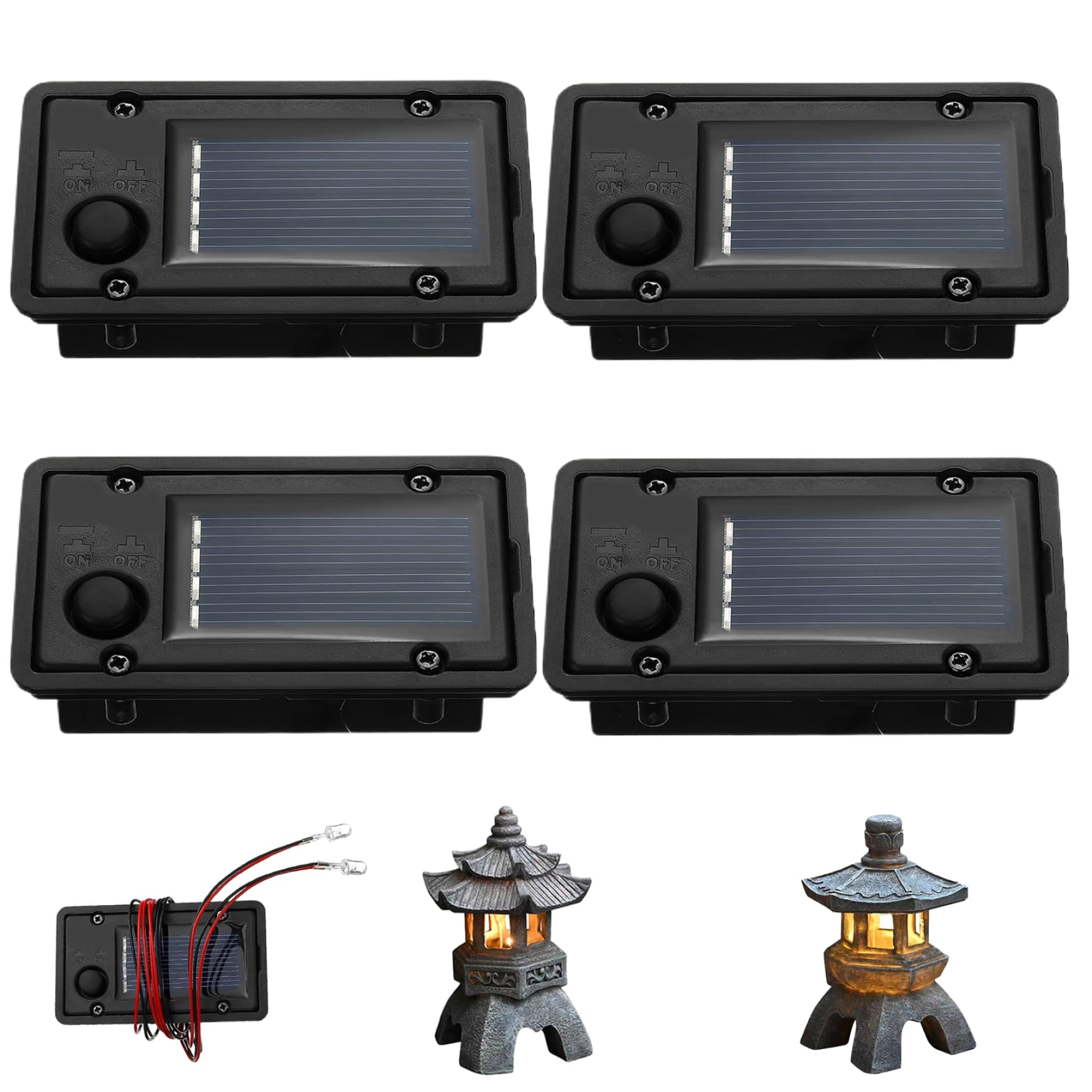 Solar Light Replacement Tops 4Pcs 1.6x2.8 Waterproof Replacement Solar Light Tops with LED Warm Lighting DIY Panels for Garden Lights