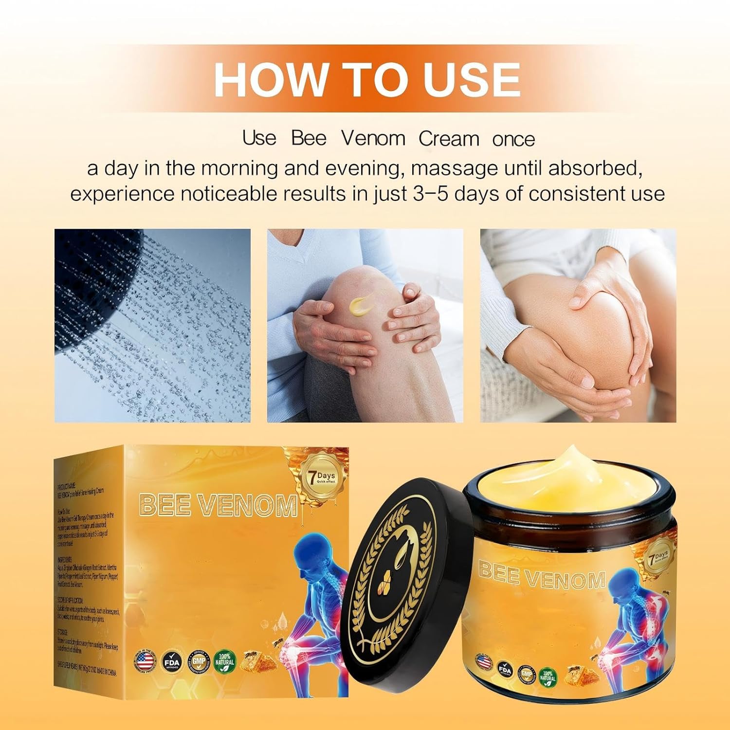 Bee Venom Joint and Bone Cream, Bee Venom Relief Joint Cream for Knee, Neck, Back, Hands, Feet Massage Soothing Joint Care. - Image 7