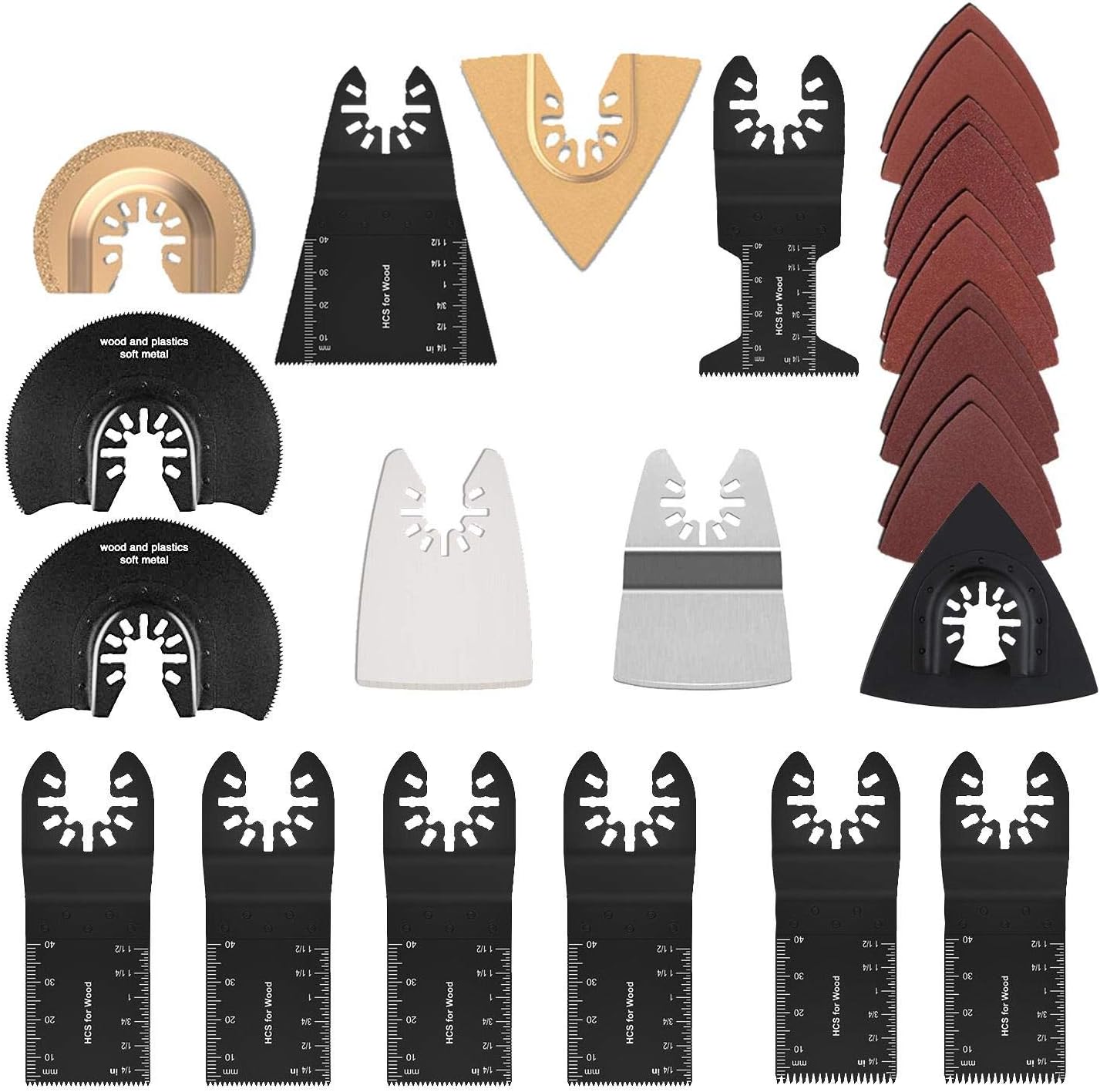 25PCS Oscillating Saw Blades, Quick Release Universal Oscillating Multi Tool Blades for Wood, Plastic, Metal, Ceramic Sanding, Cutting fits M.akita B.osch D.remel F.ein