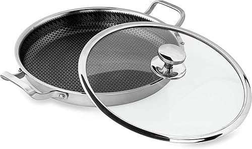 Vinchef Paella de 125 pulgadas con tapa sartén de acero inoxidable apto para lavavajillas y horno compatible con inducción