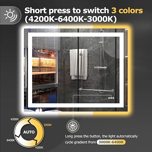 Miniatura 4 de Espejo de baño LED de 40 x 32 pulgadas con luces, antiniebla, regulable, retroiluminado + iluminado frontal, espejo inteligente de tocador de baño,