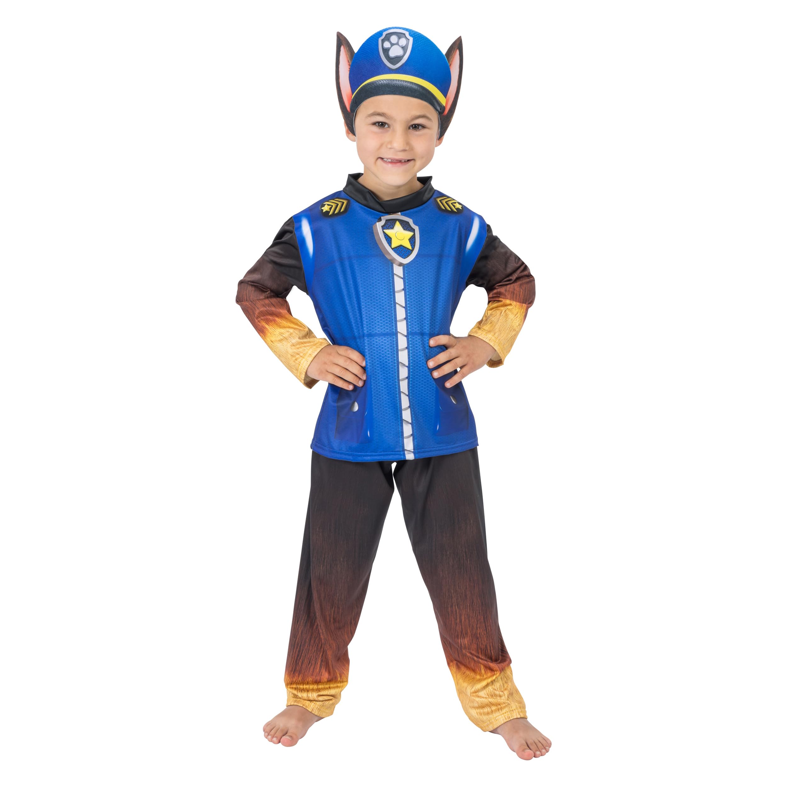 PAW Patrol Chase 3-Piece Kids Costume (104 cm) – Headband, Shirt & Trousers – Toddler Dress-Up Outfit for Ages 3–4 Years – Party, Halloween & Everyday Play