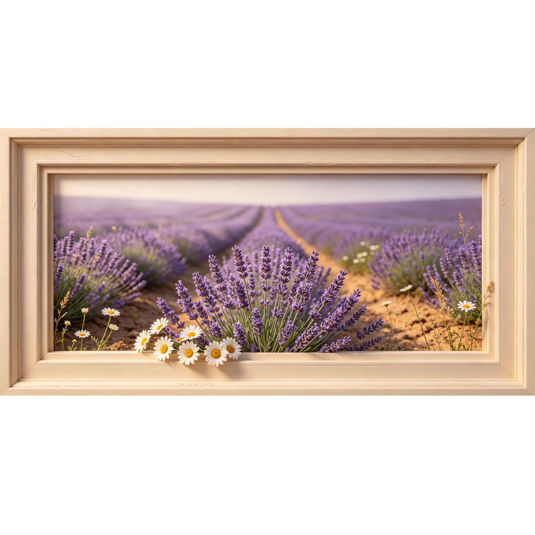 Agglomerix 3D Framed Wall Art Lavender Fields Chamomile Flowers Botanical Farmhouse Oil Painting Large Size SelfAdhesive Removable Wall Decor Prints Artwork for Living Room Bedroom Office