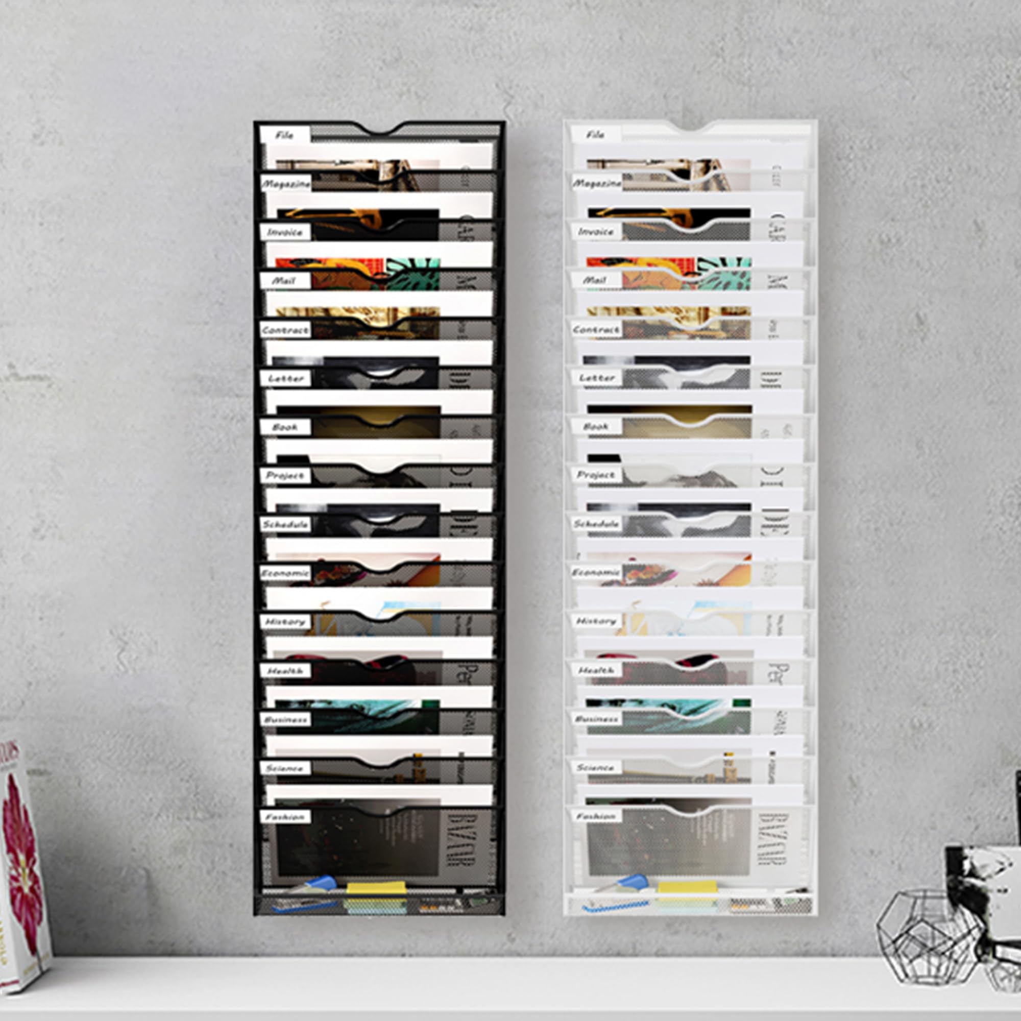 Wandorganizer, 16 vakken, hangende documentenhouder, metalen