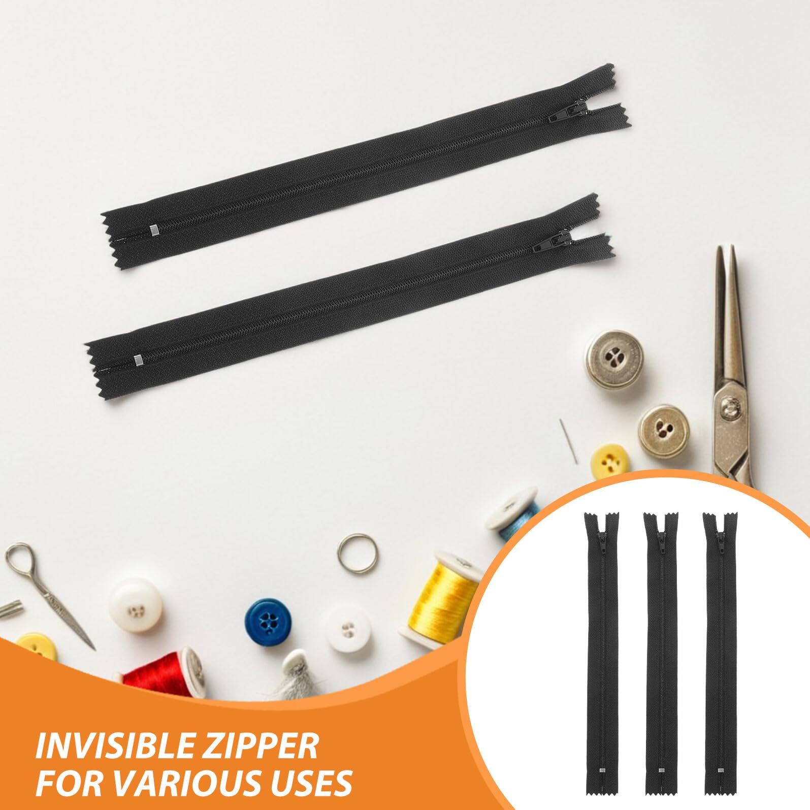 Cerniera Invisibile in Nylon Nera 20cm 3# 200 Pezzi | Sartoria e Confezioni Diy, Chiusura Stabile a Fondo Chiuso, per Riparazioni su Capi e Pantaloni