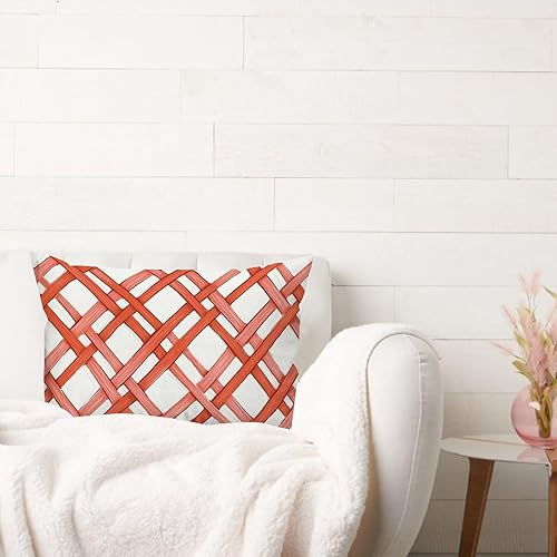 Miniatura 4 de Funda de almohada geométrica naranja a cuadros Coral Chinoiserie Euro Funda de almohada Funda de cojín abstracta 12x20in Funda de almohada