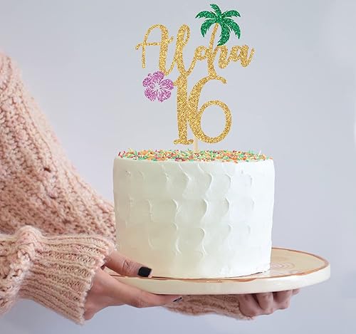 Miniatura 5 de Aloha 16 Cake Topper, Hawaiian 16th Birthday Decorations, Aloha Cake Decorations, Hello 16, Tropical Hawaiian Themed 16th Birthday Party Supplies