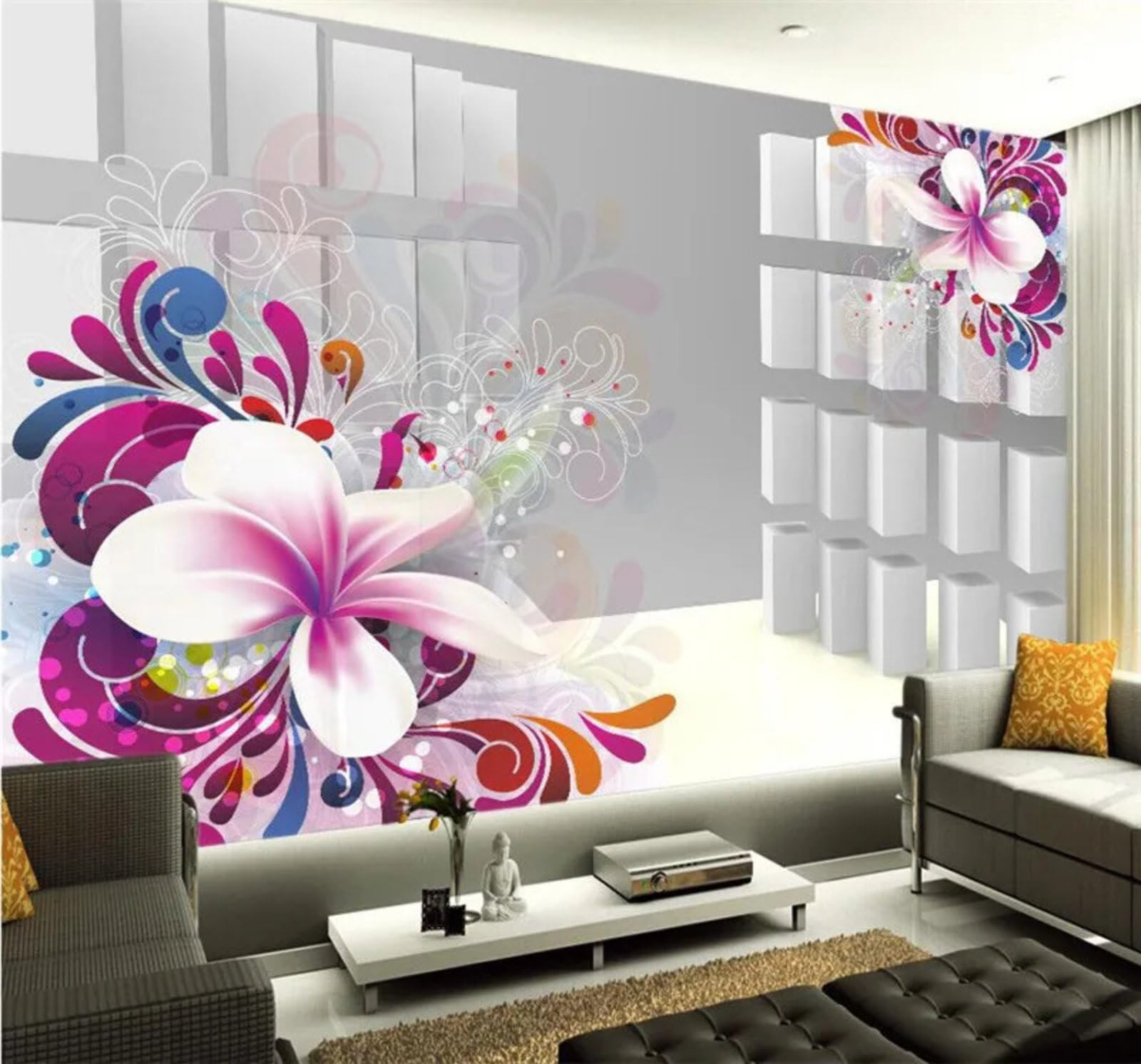 Three Dimensional Beautiful Creative Checkered Flowers 3D Wallpaper Easy Install Feature Office Living Room Sofa Bedroom TV Background Wall Decoration-400cm×280cm