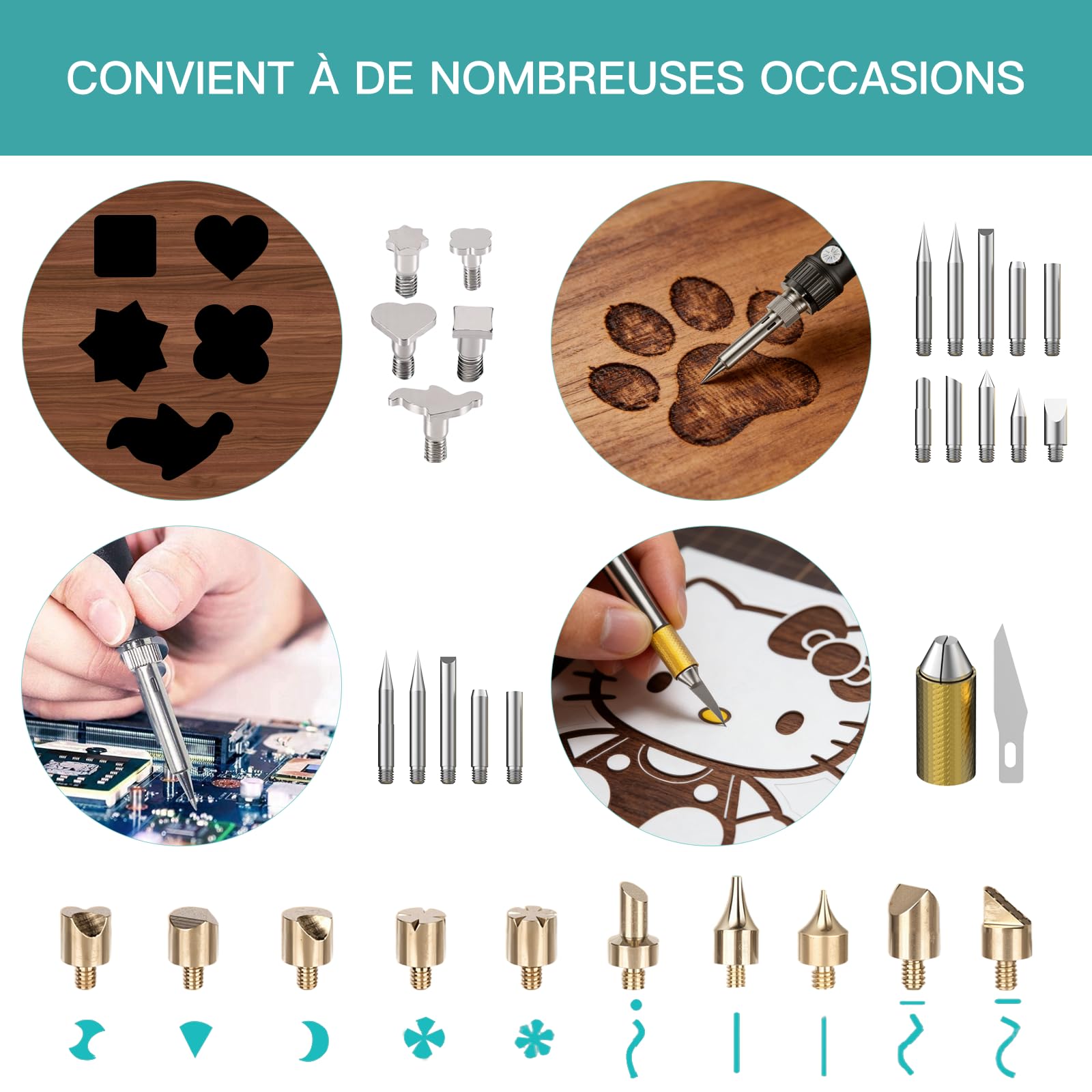 Pyrograveur sur bois, Set Pyrogravure 54-en-1, 60W, Température 220-480°C – Pyrograveur enfant et adulte, pour Bois, Cuir, Pirogravure pour adulte bois – Idéal pour débutants