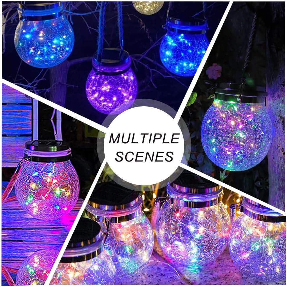Solar Lanterns Outdoor , Warm White LED Waterproof Garden Hanging Lights for Patio Yard Lawn Pathway, Bright Weather-Resistant String Lights (2 Pack RGB)