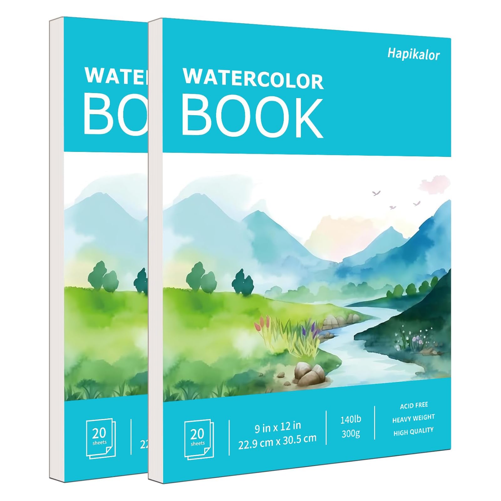 Hapikalor 2-Pack 9"x12" Watercolor Paper, 140lb/300g Water Color Paper Teal
