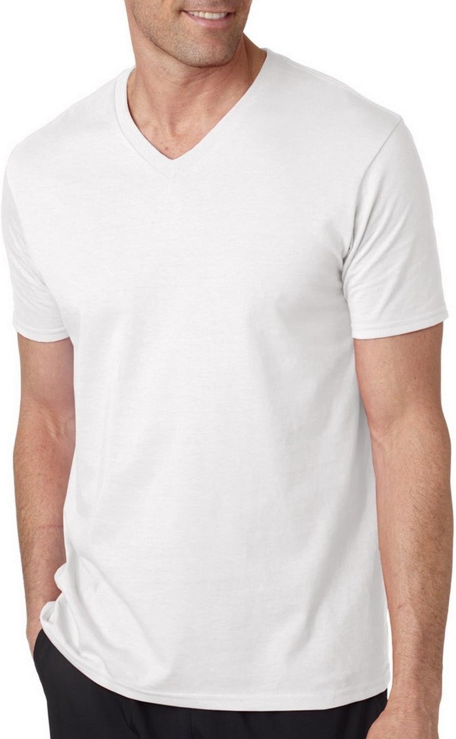 Fashion Gildan 64V00 GD Adult V Neck Tee White Large