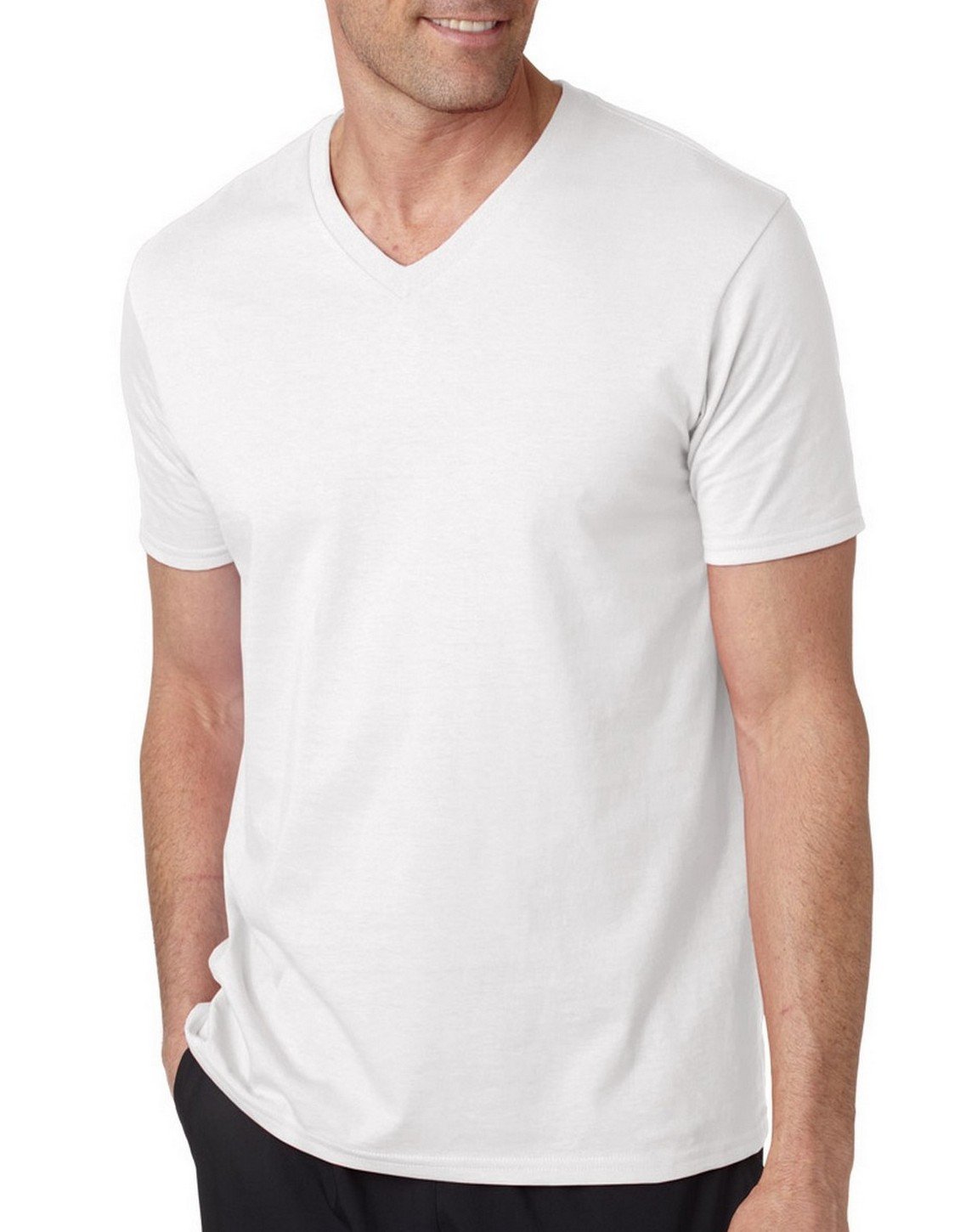 Fashion Gildan 64V00 GD Adult V Neck Tee White Large