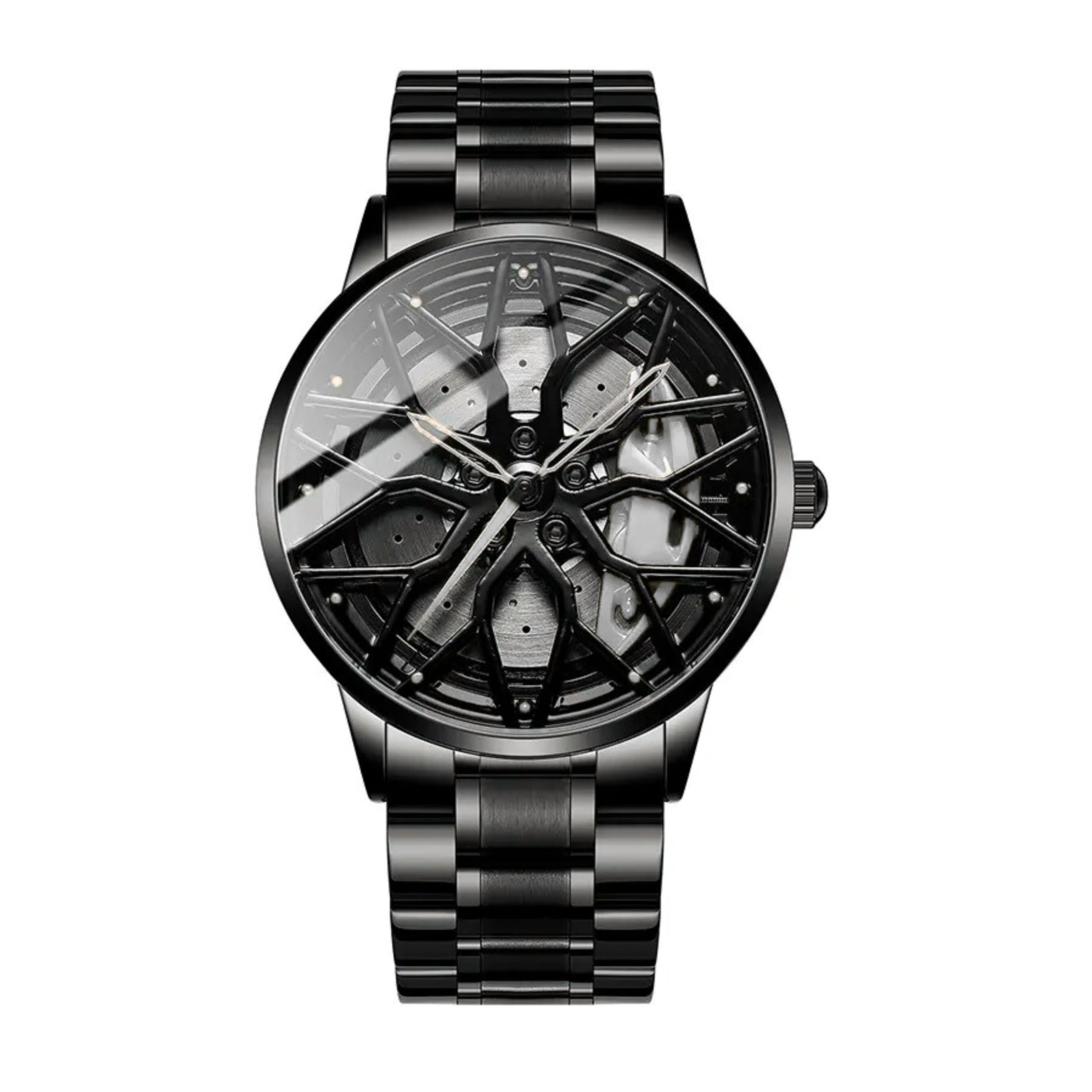 GOLDENIZE FASHION Branded Men's Sport Quartz Watch Car Wheel Multicolour Dial Wheel Dial 360 Rotating Casual Fashion Stainless Steel Alloy Mens &Boy's Luxury Metal Gift Creative Watch (White)