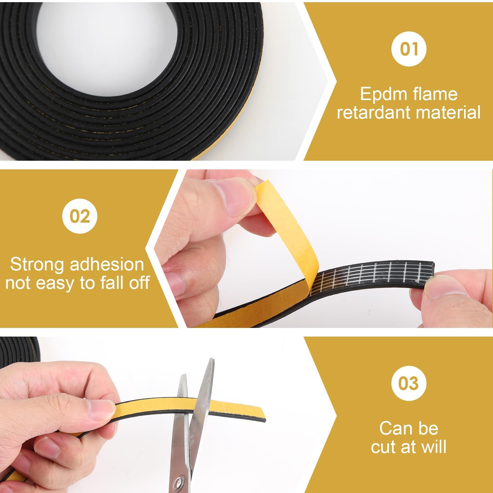 Nastro Isolante Autoadesivo 8 Metri - Paraspifferi Per Porte E Finestre, Nero 12x6 Mm - Foto 7