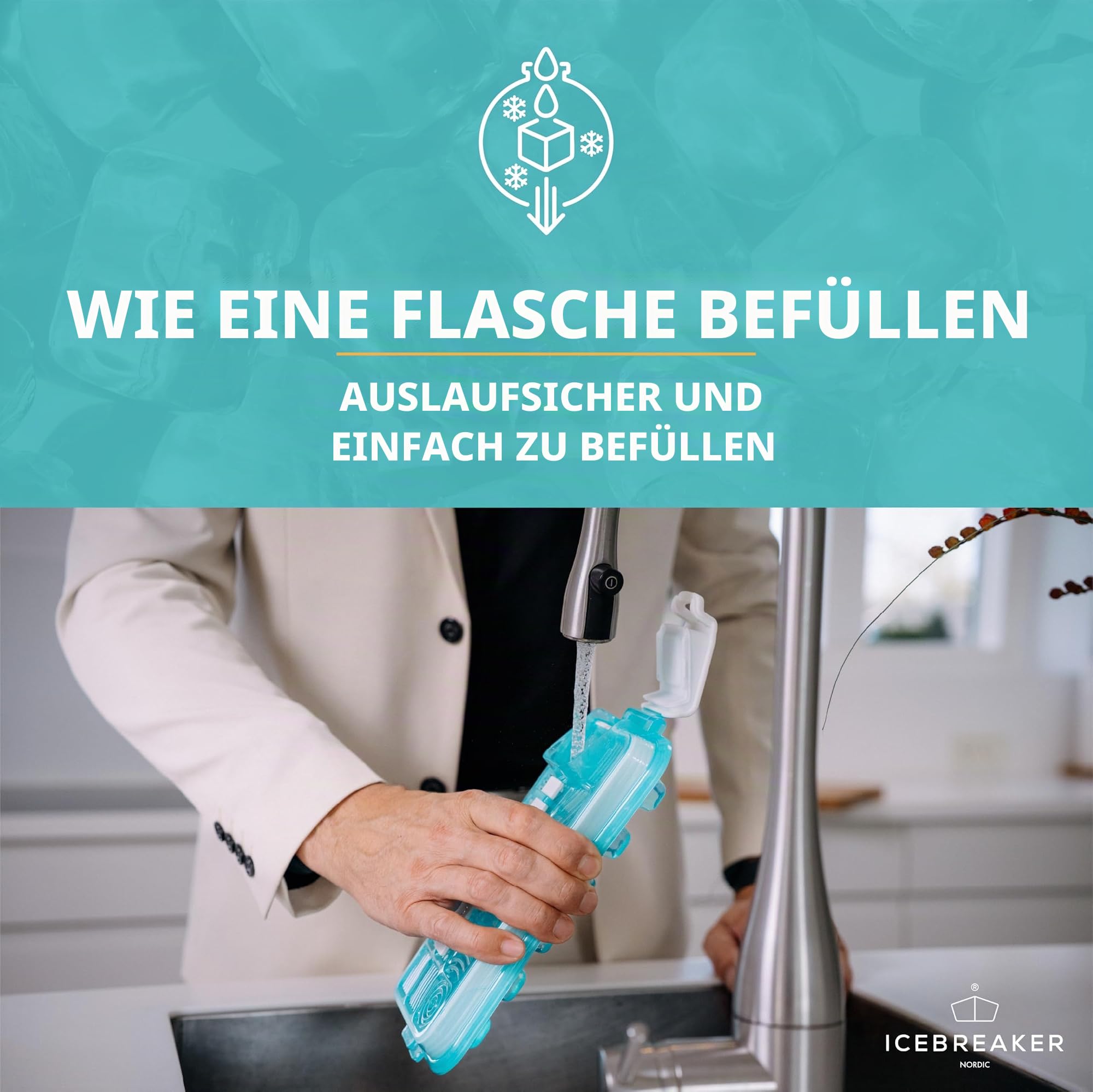 ICEBREAKER NORDIC Push & Twist 3er Set Eiswürfelform mit Deckel (18x3 Eiswürfel) | Eiswürfelbehälter für Gefrierschrank | No-Touch Eiswürfelbereiter - Auslaufsichere, platzsparende Eiswürfelformen