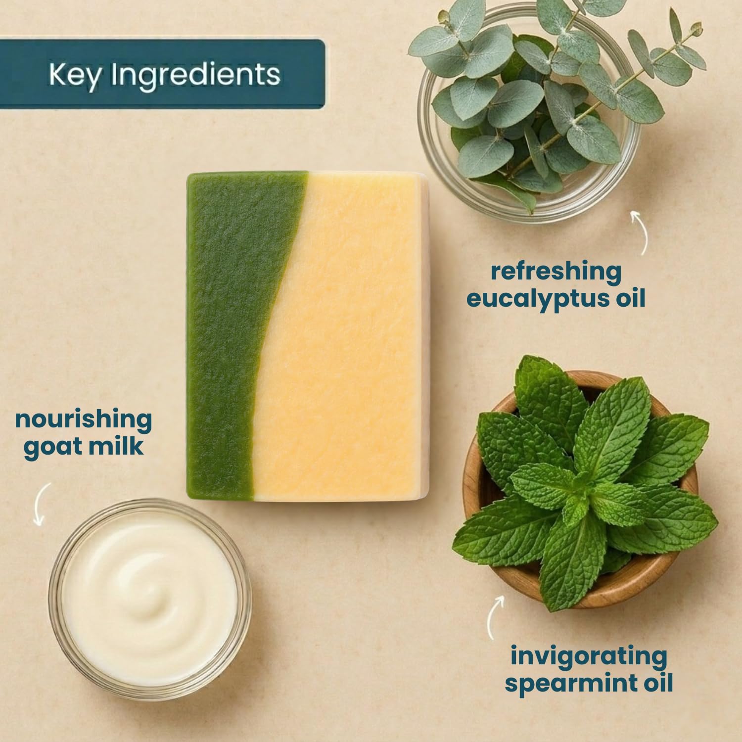 Barras de jabón de leche de cabra, eucalipto y menta (3 barras de jabón para manos y cuerpo) - Jabón suave hecho de leche de cabra real