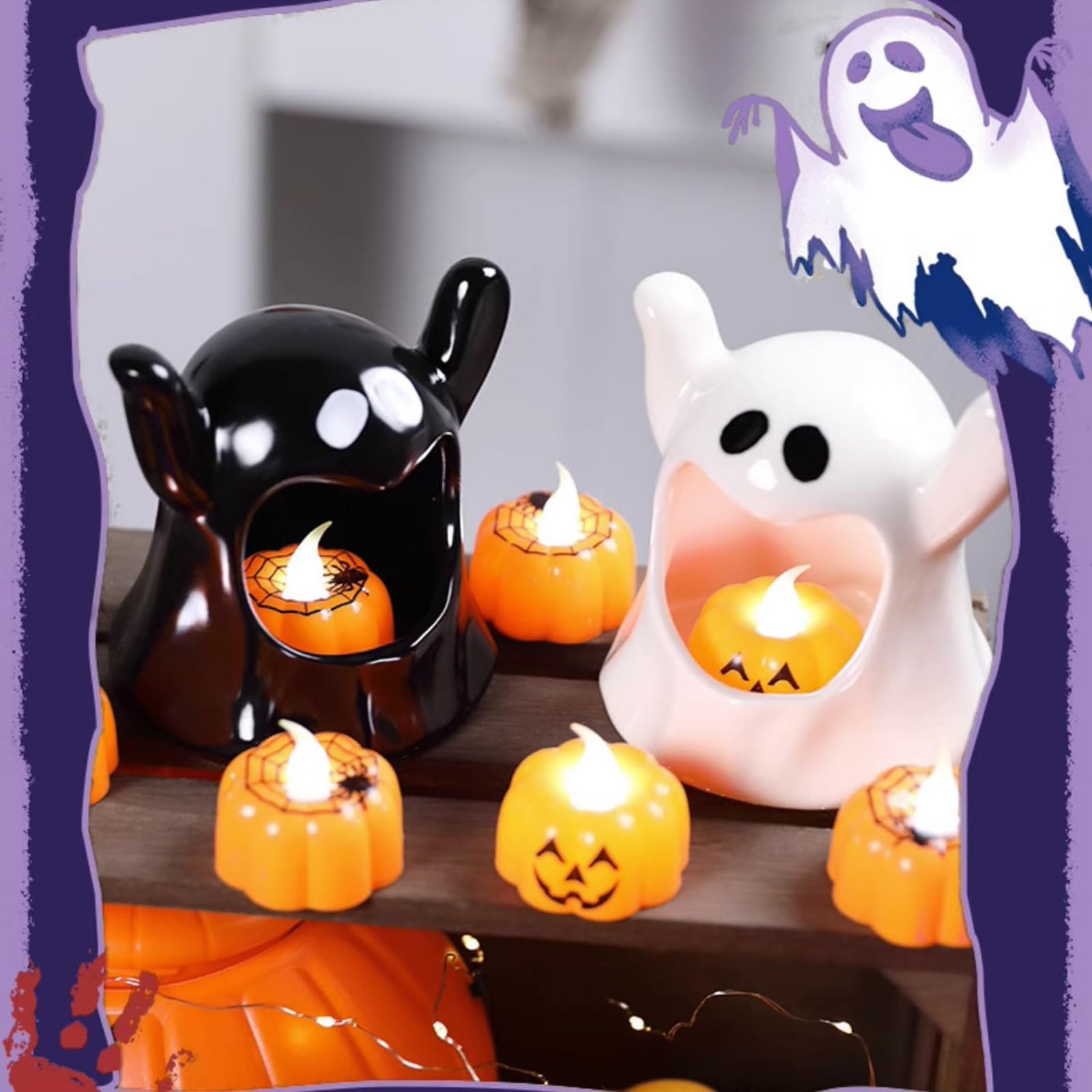 Halloween Zucca Tea Lights Decorazioni Autunno Decor Tealights Arancioni a LED a Batteria Candele Elettriche Senza Fiamma per la Tavola di Casa Decorazione Festa Interna(24pcs)