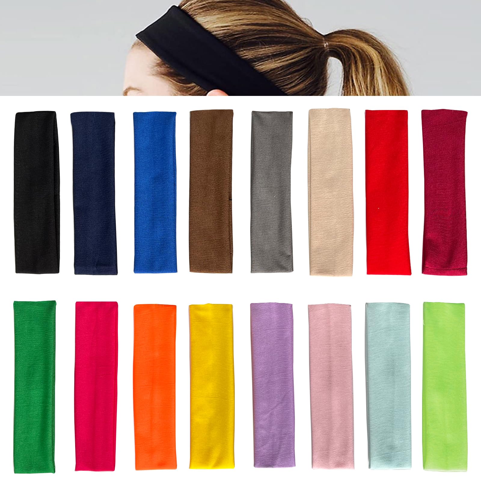 Fayemint 16 Piezas Diademas Deportivas, Bandas Elasticas Pelo Yoga, Diademas Deportivas para Hombres y Mujeres, para Hacer Footing, Correr, Caminar, Montar en Bicicleta o en Patinete
