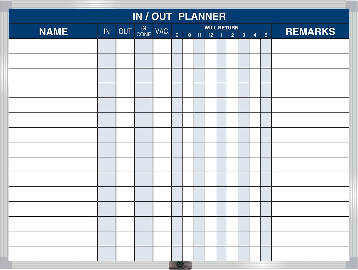 Magna Visual Magnetic Dry Erase in/Out Planner Kit (18" x 24" 15 Name, Navy)