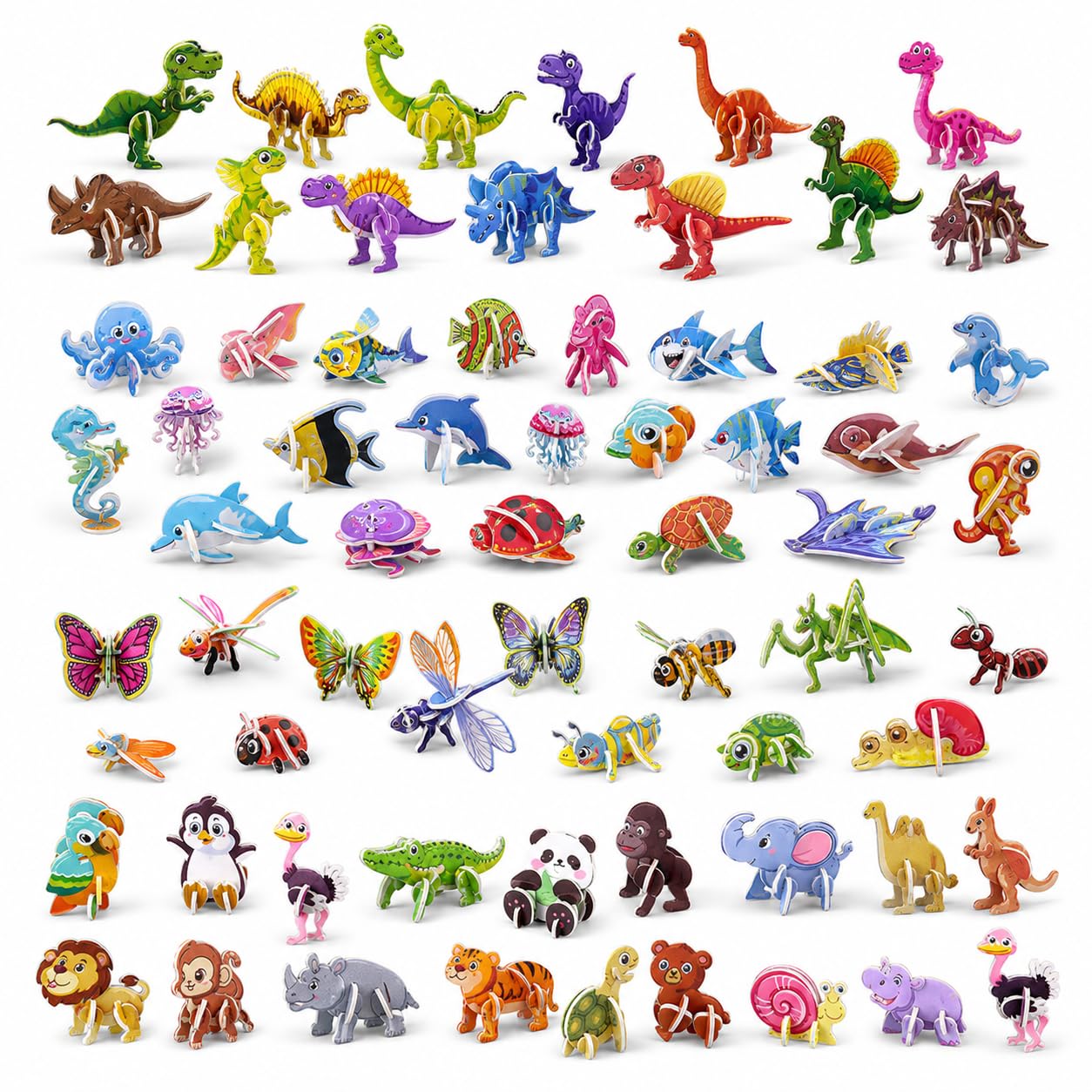 120-Pack 3D Puzzle Set – 4 Animal, Dinosaur, Sea Life & Insect Themes