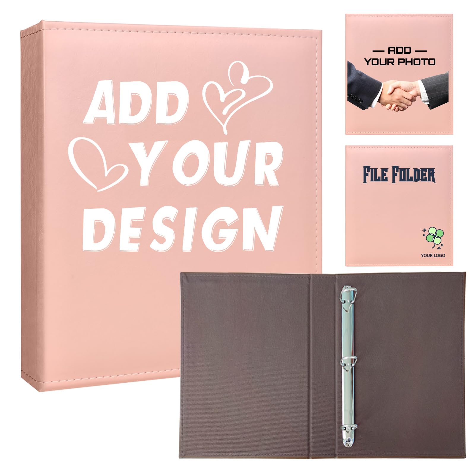 Personalised 3-Ring Binders, Custom 1-Inch Binder with Business Name, Logo, or Photo - Fits 8.5" x 11" Paper, Fully Customisable Cover for Professional or Personal Use,Pink